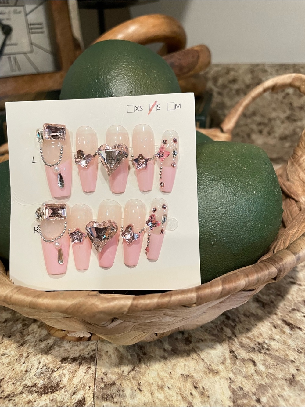 Pink Jeweled Press-On Nail Set